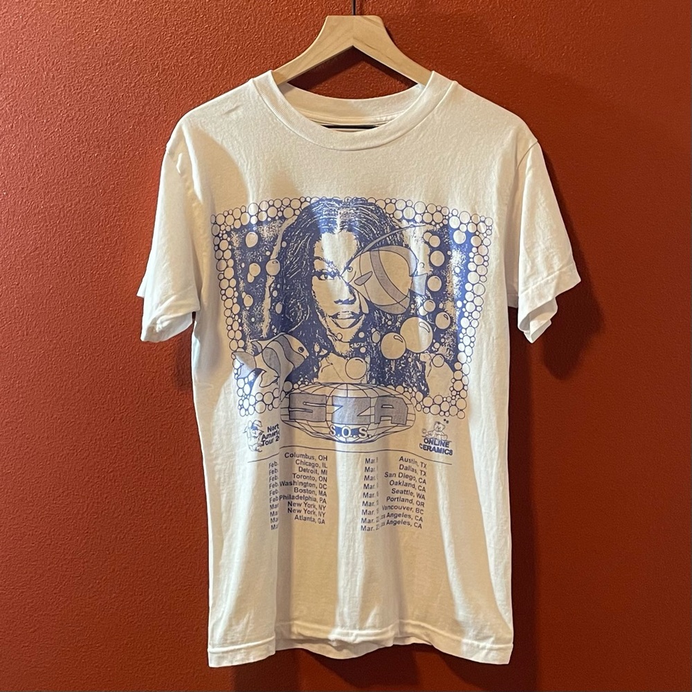 SZA Unisex 2023 S.O.S North America Tour Graphic Official Merch White Tee Shirt